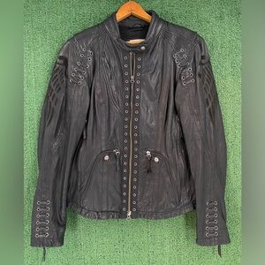 Harley Davidson Destitute Angel Wings Grommets Leather Jacket Womens Medium